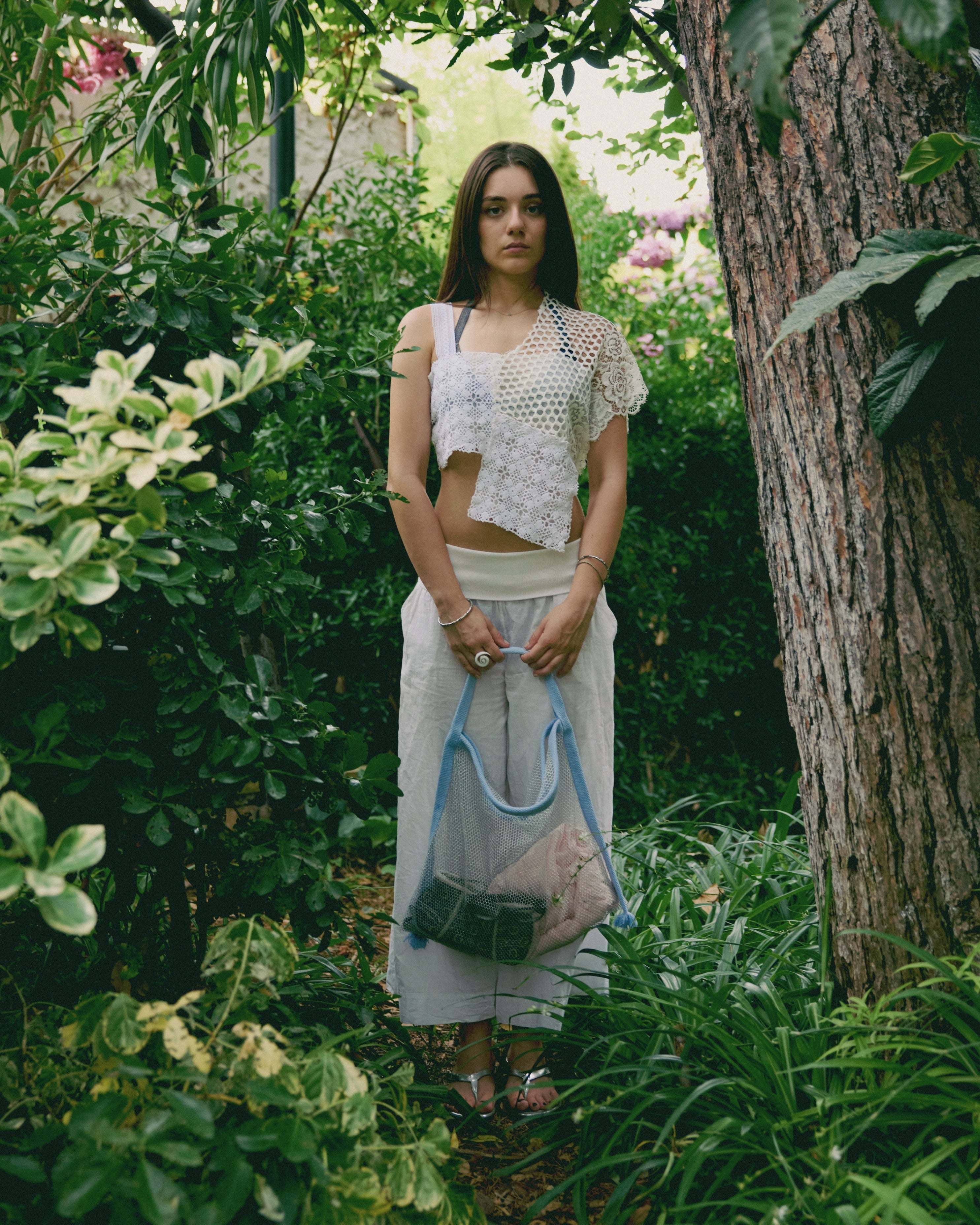 Silver - Baby Blue Mesh Bag / Pamuk File Çanta