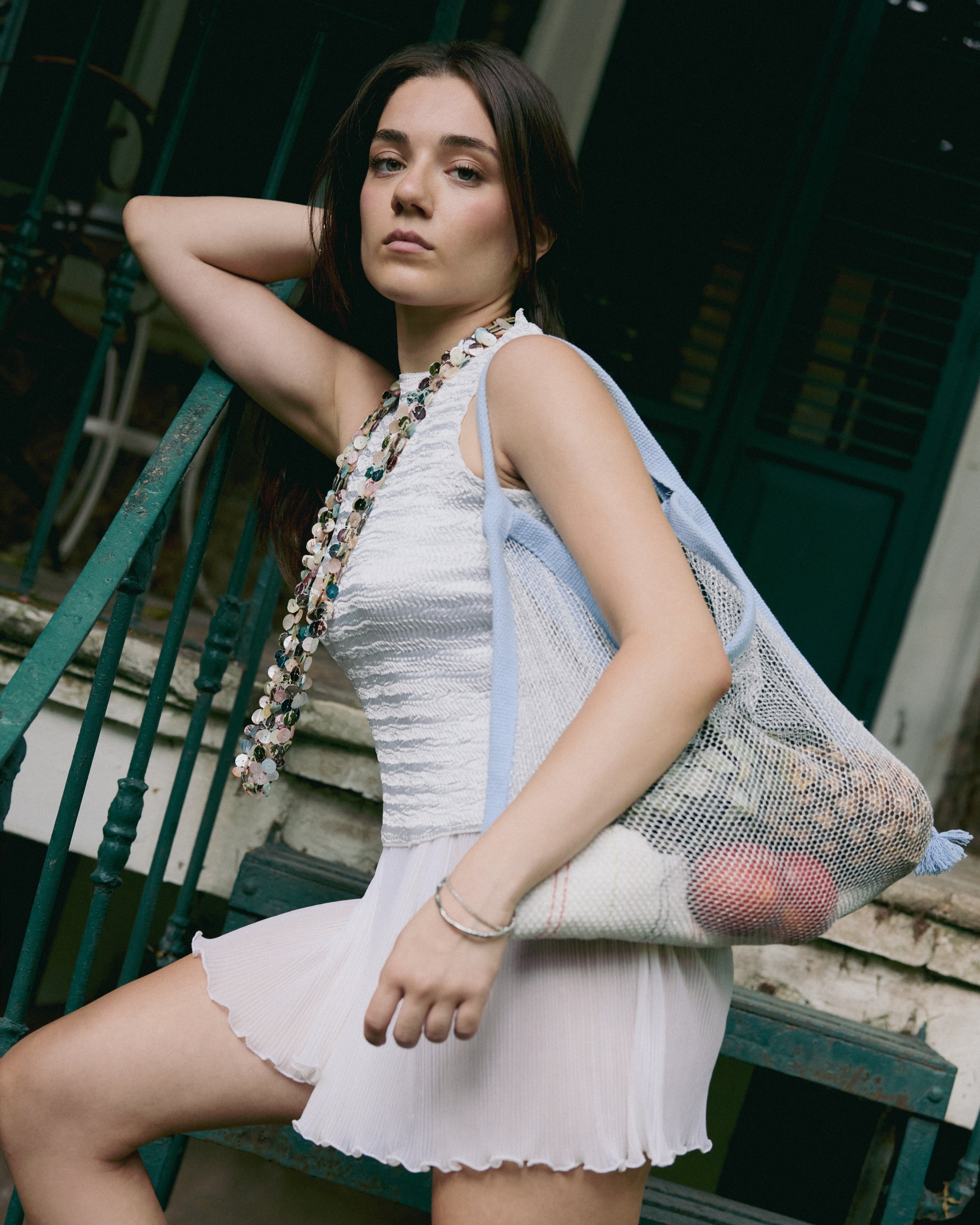 Silver - Baby Blue Mesh Bag / Pamuk File Çanta