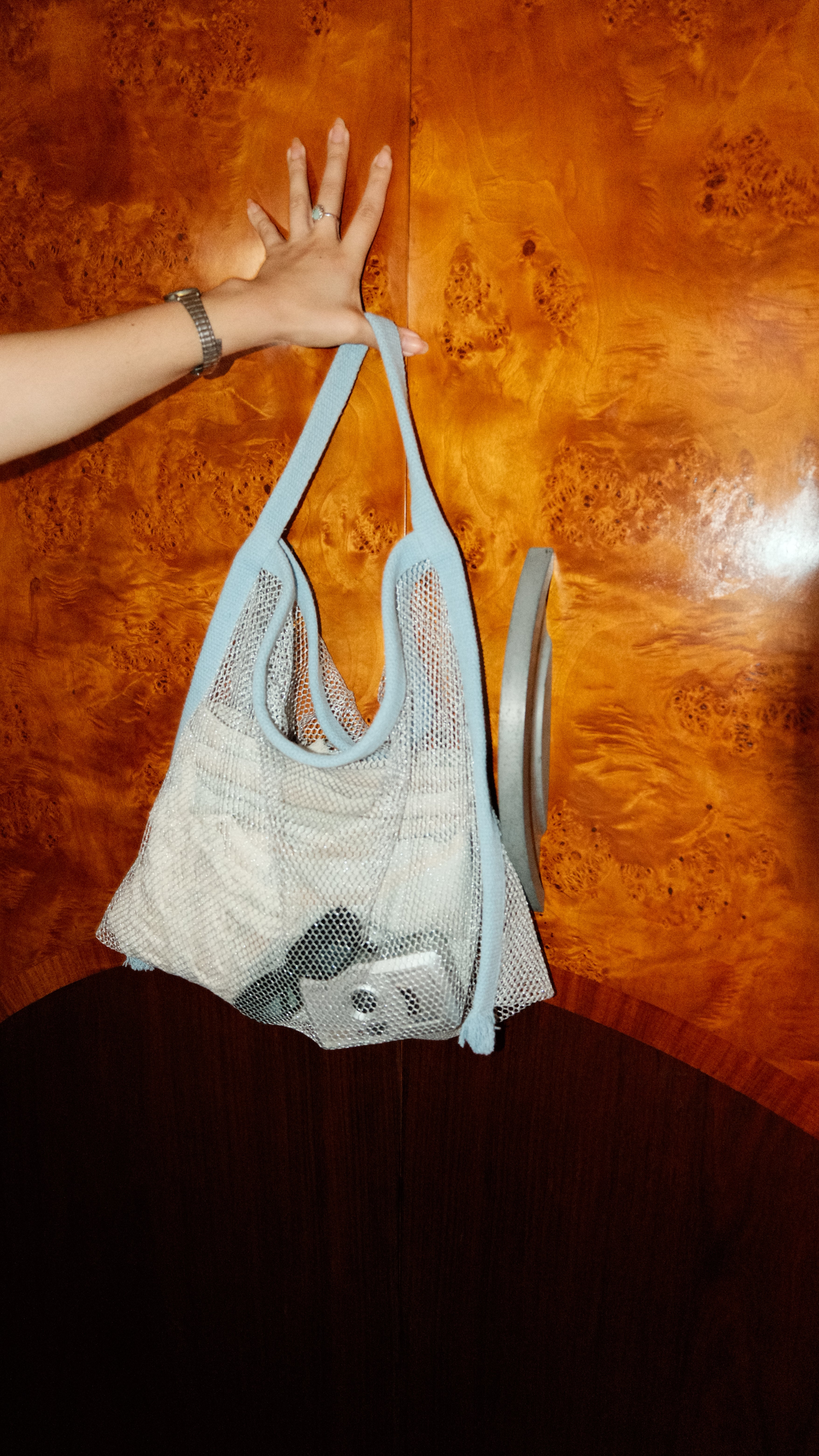 Silver - Baby Blue Mesh Bag / Pamuk File Çanta