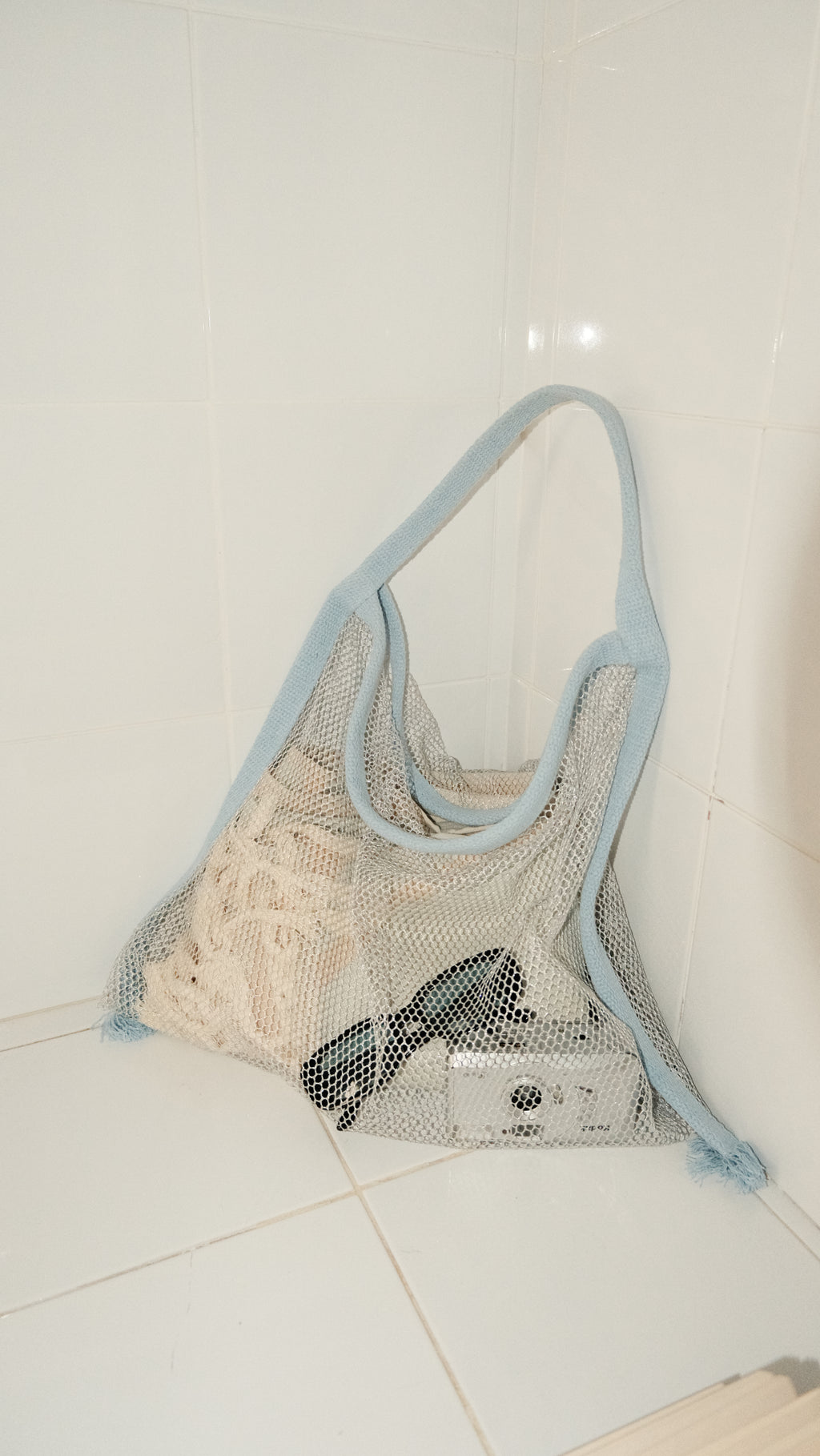 Silver - Baby Blue Mesh Bag / Pamuk File Çanta
