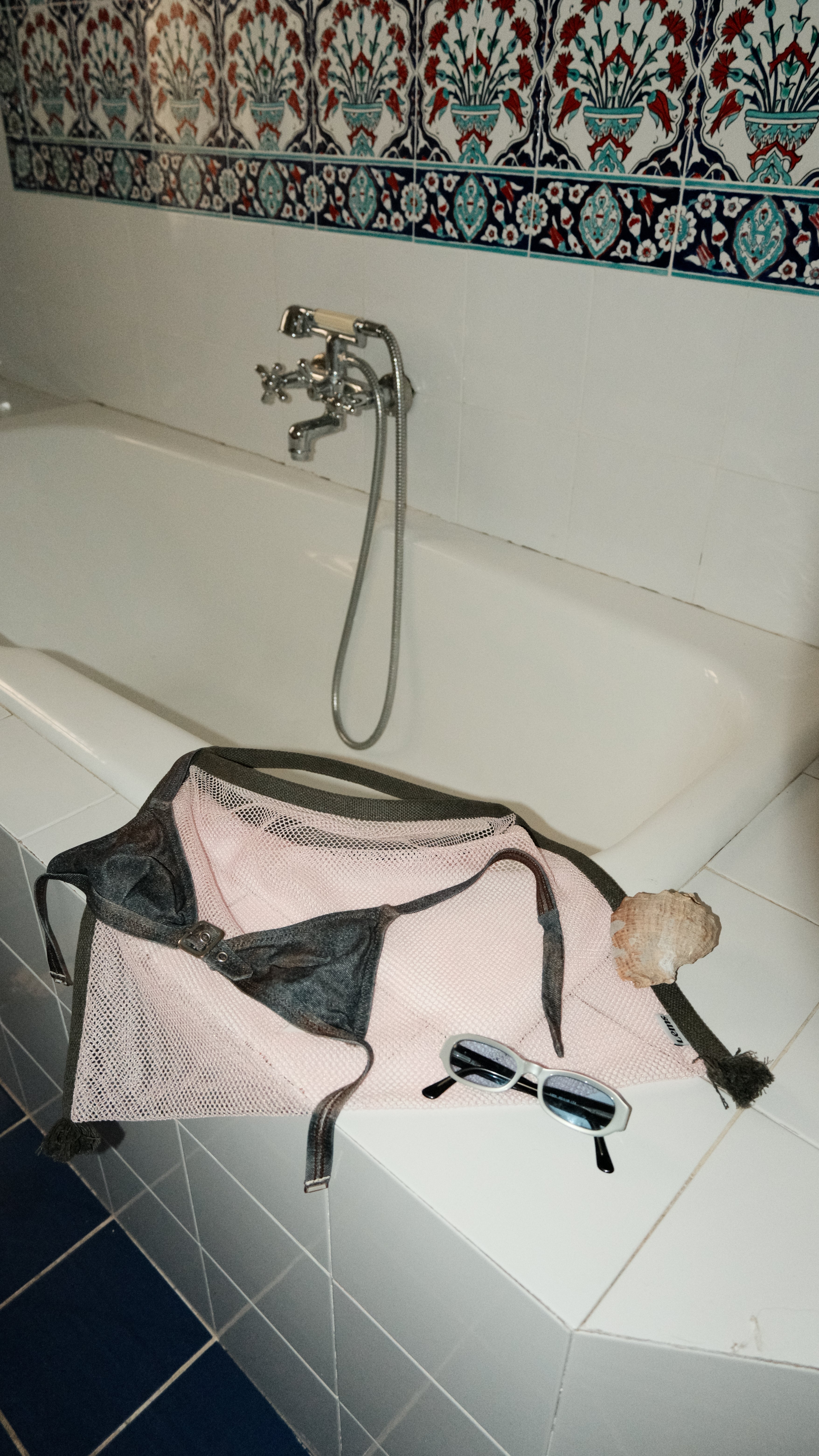 Khaki - Light Pink Mesh Bag / Pamuk File Çanta