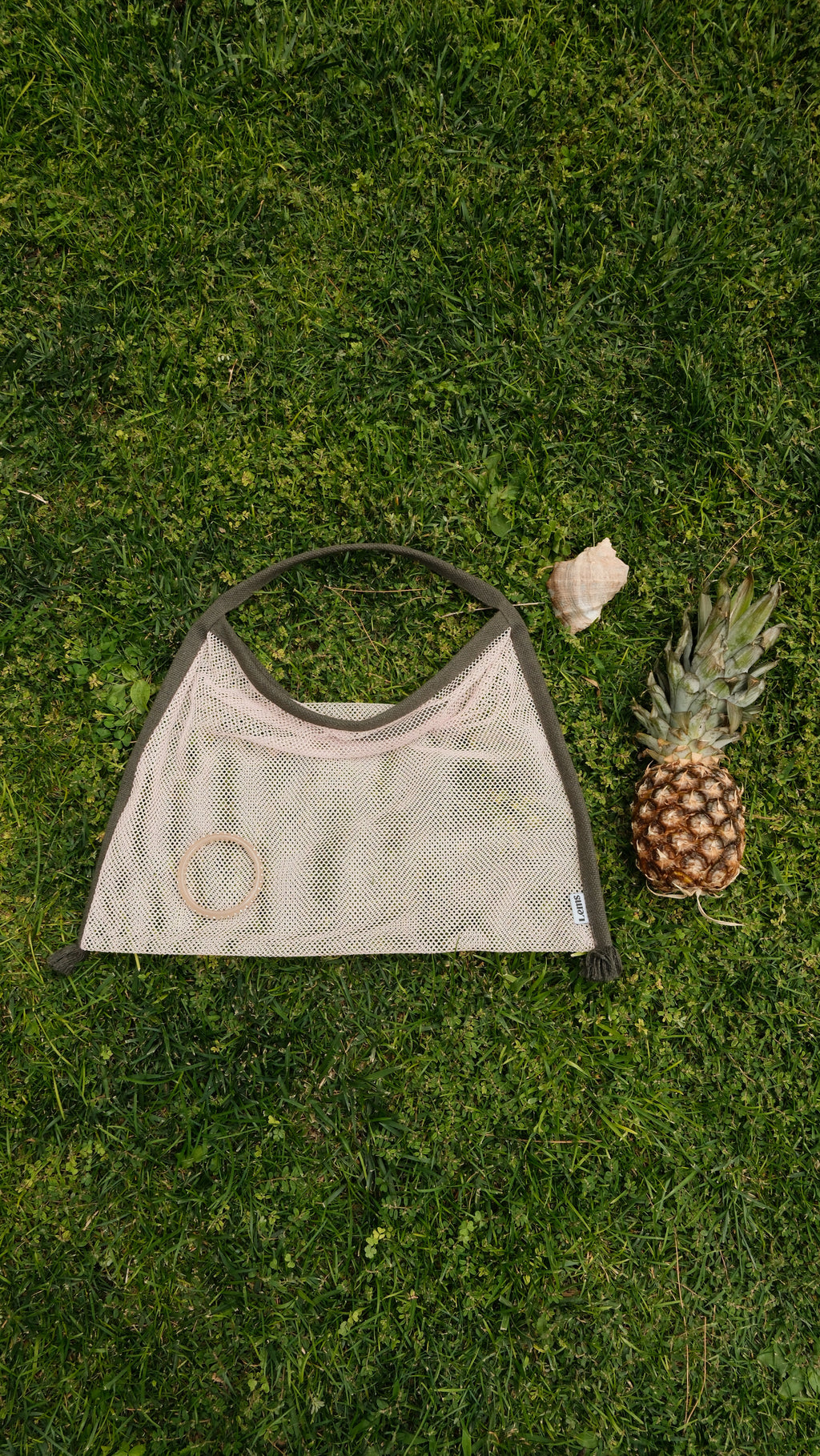 Khaki - Light Pink Mesh Bag / Pamuk File Çanta