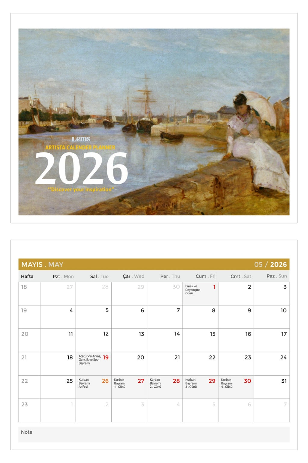2026 Artista Planner Takvim