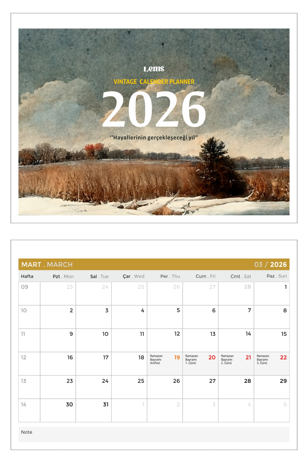 2026 Vintage Planner Takvim